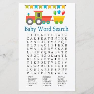 Toy train Baby Shower Word Search Game