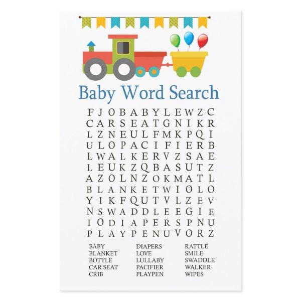 Toy train Baby Shower Word Search Game
