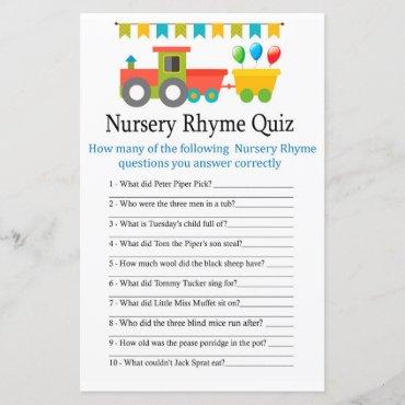 Toy train Nursery Rhyme Quiz baby shower game