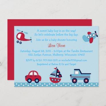 Transportation Baby Shower Car Truck Airplane Invitation