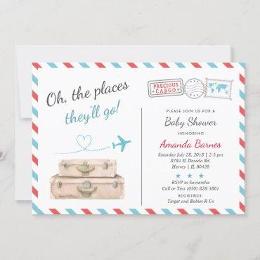 Travel Airplane Twin Baby Shower Sprinkle Red Blue