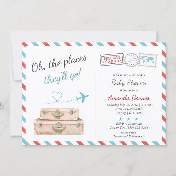 Travel Airplane Twin Baby Shower Sprinkle Red Blue