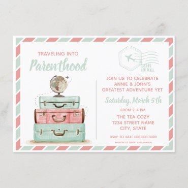 Travel Baby Shower Parenthood Coral Mint Invitation