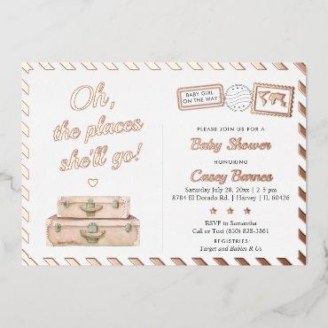 Travel Rose Gold Baby Shower Sprinkle Adventure Foil