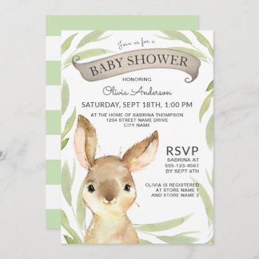 Trendy Bunny Rabbit Theme Baby Shower Invitation