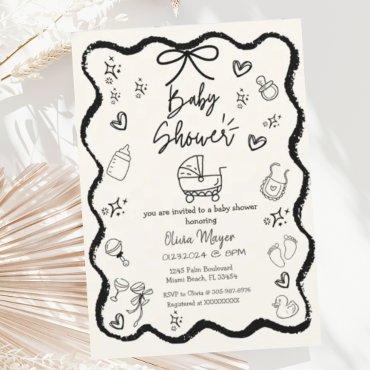 Trendy Quirky Wavy Hand Drawn Bow
