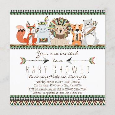Tribal Animal Native Indian Baby Shower Invitation