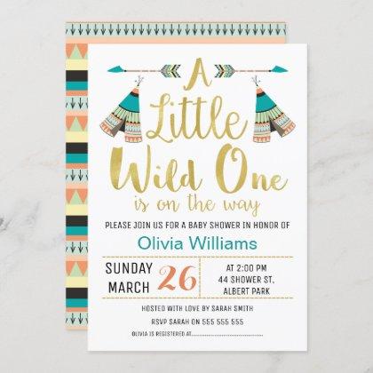 Tribal Little One Faux Gold Baby Shower Invitation