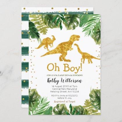 Tropical Dino oh baby baby shower invitation