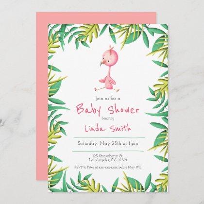 Tropical Flamingo Girl Baby Shower Invitation