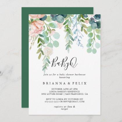 Tropical Floral BabyQ Baby Shower Barbecue Invitation
