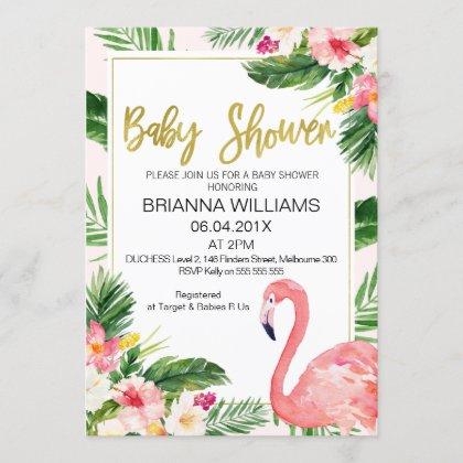 Tropical Floral Flamingo Baby Shower invitation