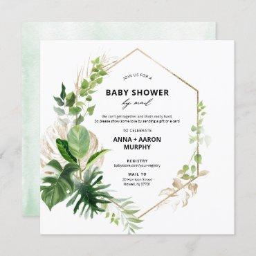 Tropical Green and Gold Frame Baby Shower by Mail Invitation