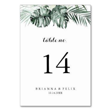 Tropical Greenery White Floral Wedding  Table Number