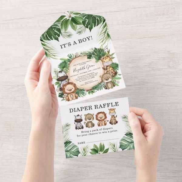 Tropical Jungle Safari Animals Boy Baby Shower All In One
