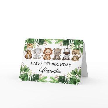 Tropical Jungle Safari Animals Happy Birthday Card
