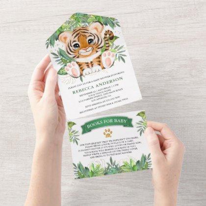 Tropical Jungle Safari Cute Tiger Baby Shower All In One Invitation