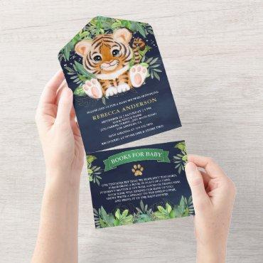 Tropical Jungle Safari Cute Tiger Navy Baby Shower All In One