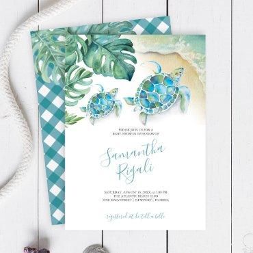 Tropical Leaves Sea Turtle Boy Baby Shower