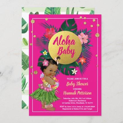 Tropical luau baby girl shower invitation hot pink