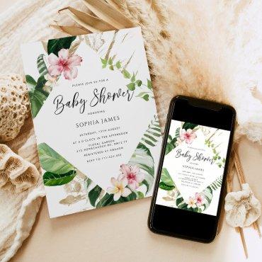 Tropical palm leaves frame