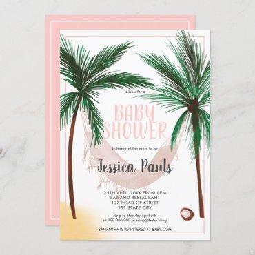 Tropical palm tree hammock watercolor