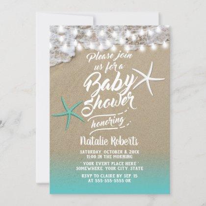 Tropical Summer Beach Starfish Baby Shower Invitation