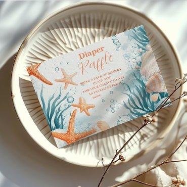 Tropical Summer Beach Starfish  Diapper Raffle Enclosure Card