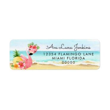 Tropical Summer Pink Flamingo Return Address Label