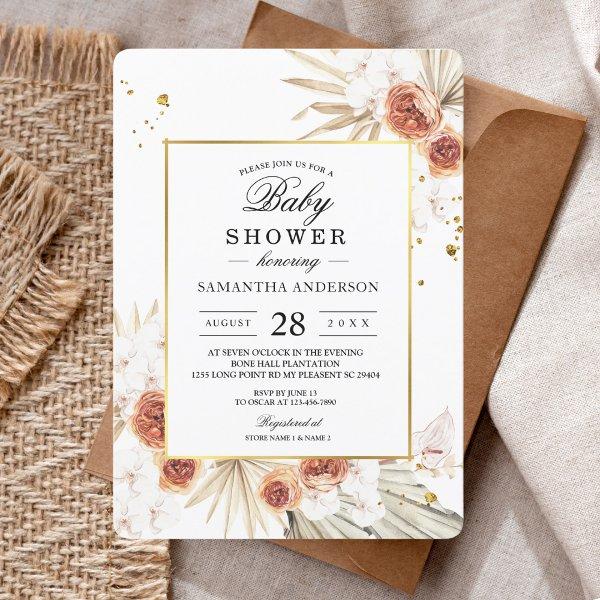 Tropical Terracotta Dried Palm Leaf Gold Frame