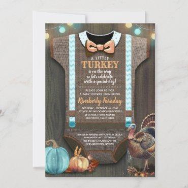 Turkey Baby Shower Fall Pumpkin Rustic Burlap Wood Invitation