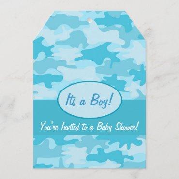 Turquoise Blue Camo Camouflage Baby Shower Invitation