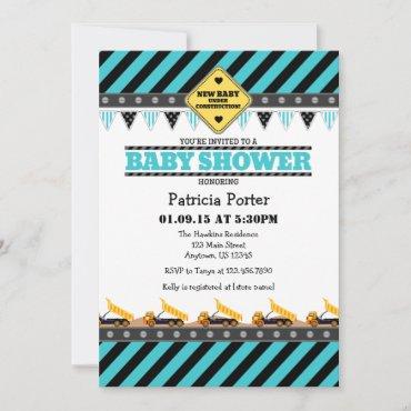 Turquoise Construction Baby Shower Invitation