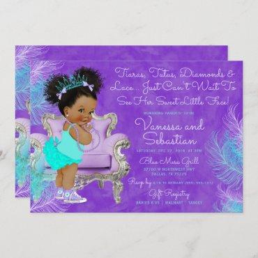 Turquoise Purple Afro Puff Baby Shower Watercolor