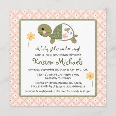 Turtle in Diaper Baby Shower Invitations For Girls