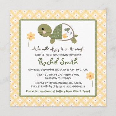 Turtle in Diaper Baby Shower Invitations in Yellow