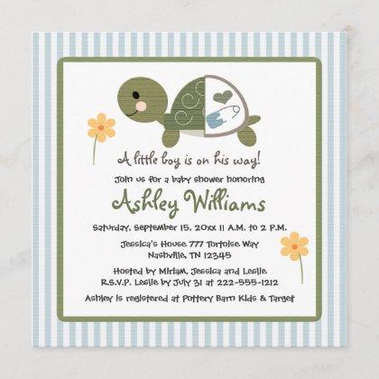 Turtle in Diapers Baby Shower Invitations Blue