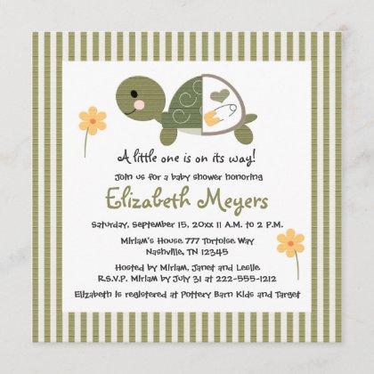 Turtle In Diapers Baby Shower Invitations Green
