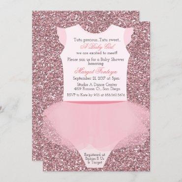Tutu Ballerina Glitter Baby Shower Invitation