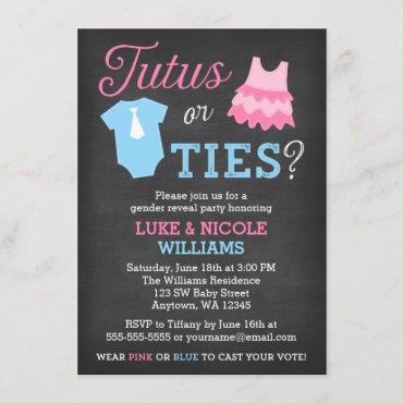 Tutus or Ties Gender Reveal Party Baby Shower Invitation