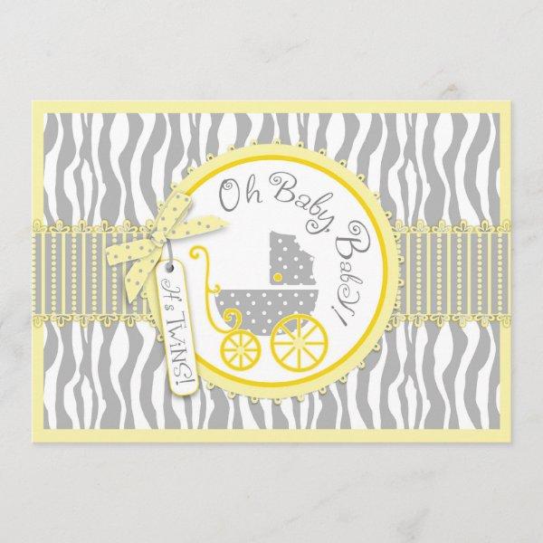 TWIN Baby Carriage, Zebra Print Yellow