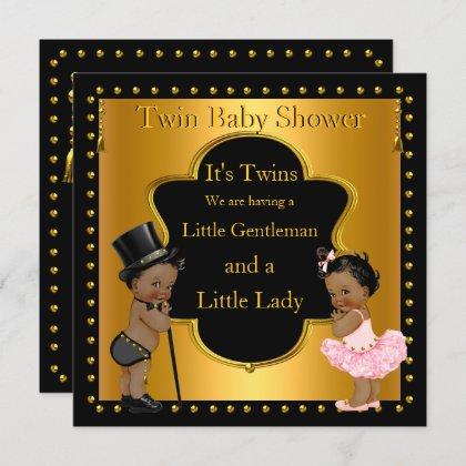 Twin Baby Shower Boy and Girl Ethnic Invitation