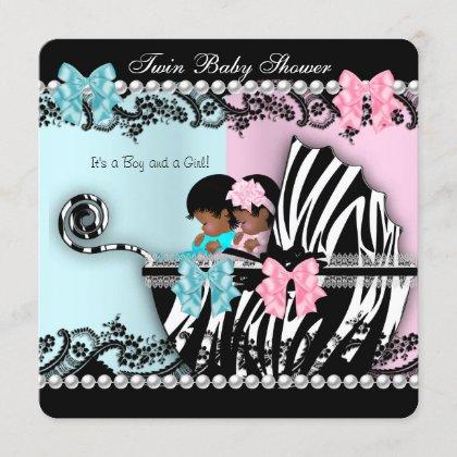 Twin Baby Shower Cute Girl Pink Boy Blue Zebra 4