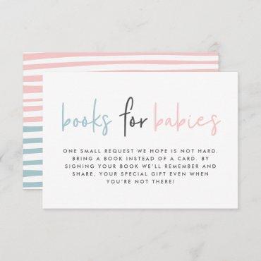 Twin baby shower pink blue modern books for babies enclosure card