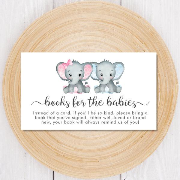 Twin Boy Girl Elephant Books For Baby Shower Enclosure Card