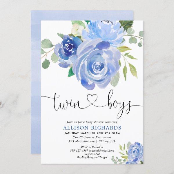 Twin boys baby shower navy green floral