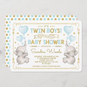 Twin Boys Elephant Baby Shower Blue Gold Jungle