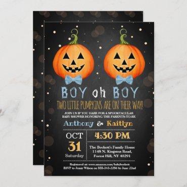 Twin Boys Little Pumpkin Halloween Baby Shower Invitation