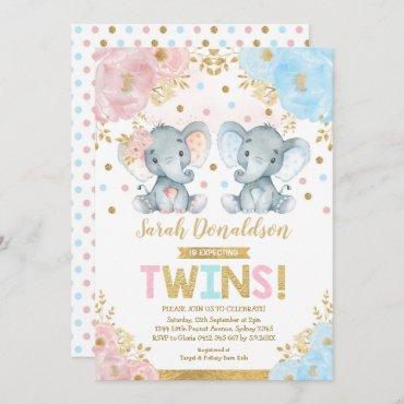 Twin Elephant Baby Shower Boy & Girl Twins Invitation