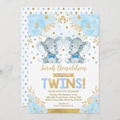 Twin Elephant Boys Little Gentlemen Baby Shower Invitation